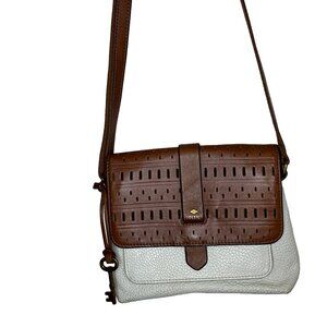Vintage Fossil Cream Brown Leather Crossbody Small Key Western Bag